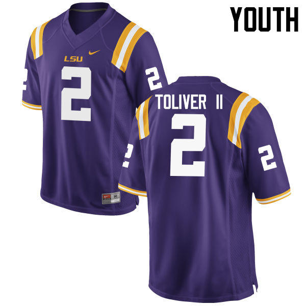 Youth LSU Tigers #2 Kevin Toliver II College Football Jerseys Game-Purple - Click Image to Close